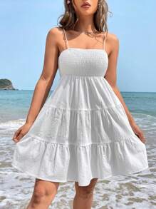 Soleia Solid Ruffle Hem Cami Dress - White - View 2