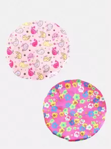 2pcs Kids Cartoon Elastic Wide-Brim Satin Sleep Cap/Hair Care Cap, Suitable For Daily Use