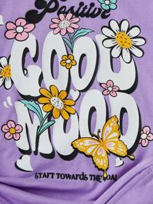 SHEIN Bộ hai mảnh Gái Túi Hoa Slogan Giải trí - Màu Lilac Tím - Xem 2