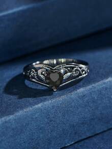 1入組魅力四射水鑽愛心裝飾戒指適合女士適合情人節禮品 - 槍黑色 - 查看 2
