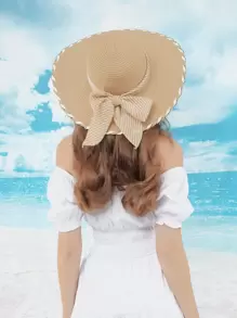 1 Nữ Nơ Trang Trí Đầm Chi Tiết Chống Nắng Thời Trang Mũ Rơm Cho Cuộc Sống Hàng Ngày - Màu Khaki - Xem 1