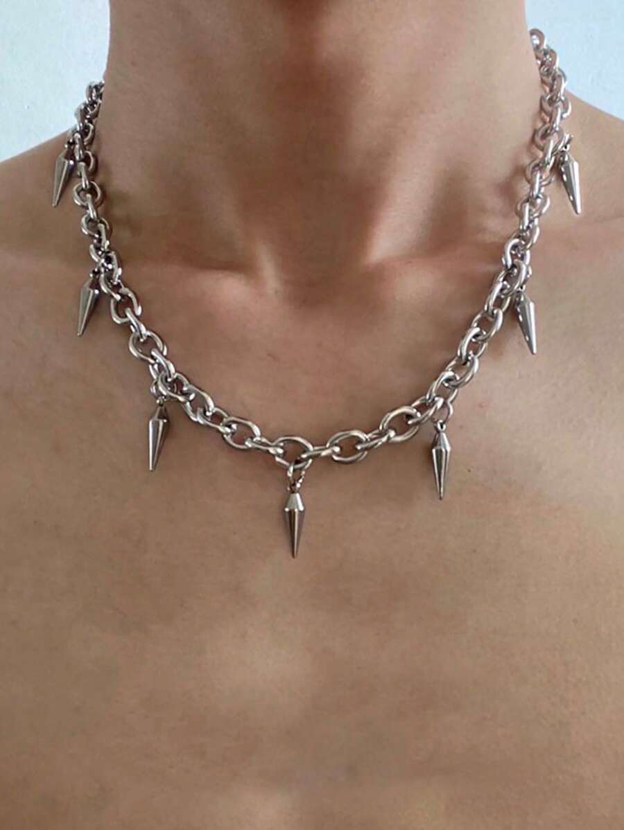 1入組前衛不銹鋼鉚釘裝飾吊墜項鍊適合男士日常裝飾 - 銀色 - 查看 1