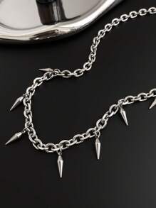 1入組前衛不銹鋼鉚釘裝飾吊墜項鍊適合男士日常裝飾 - 銀色 - 查看 4