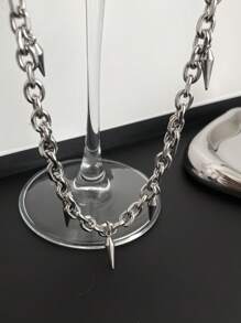 1入組前衛不銹鋼鉚釘裝飾吊墜項鍊適合男士日常裝飾 - 銀色 - 查看 5