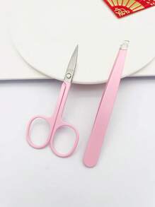 2件套，1把粉色眉剪+1把粉色眉镊，眉毛修整套装，美容工具，适合家庭和商业用途，方便旅行携带，可分发，送给女孩的礼物，家居装饰，梳妆台，卧室，价格实惠，情人节礼物，赠品，旅行，廉价好物，旅行必备 - 粉色 - 查看 2