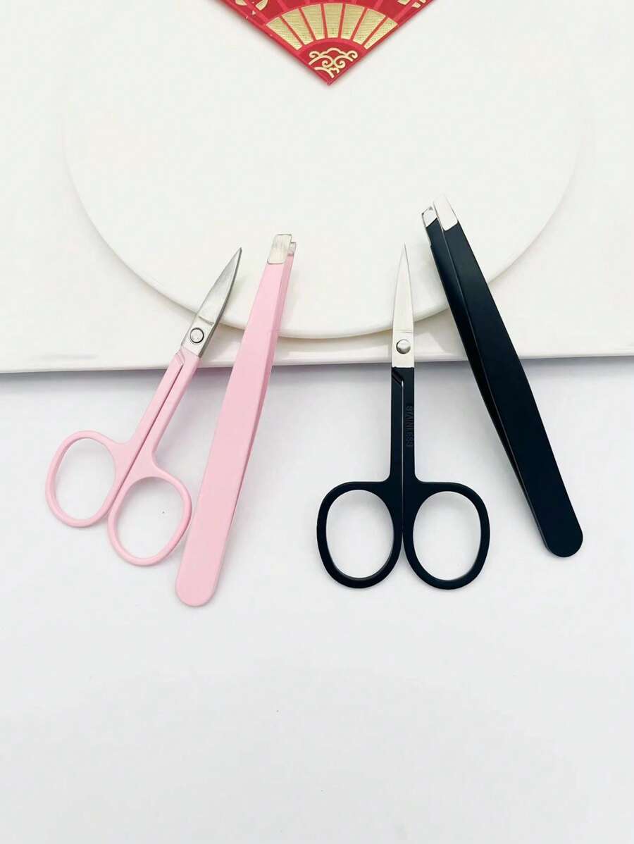 2件套，1把粉色眉剪+1把粉色眉镊，眉毛修整套装，美容工具，适合家庭和商业用途，方便旅行携带，可分发，送给女孩的礼物，家居装饰，梳妆台，卧室，价格实惠，情人节礼物，赠品，旅行，廉价好物，旅行必备 - 粉色 - 查看 1