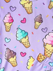 Girls Ice Cream Print Snug Fit PJ Set - Purple - View 5