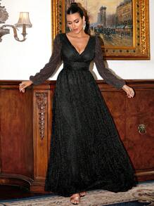 Missord Plunge Neck Lantern Sleeve Backless Formal Dress - Black - View 1