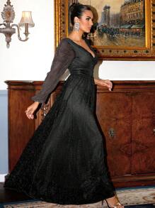 Missord Plunge Neck Lantern Sleeve Backless Formal Dress - Black - View 4