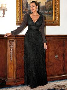 Missord Plunge Neck Lantern Sleeve Backless Formal Dress - Black - View 7