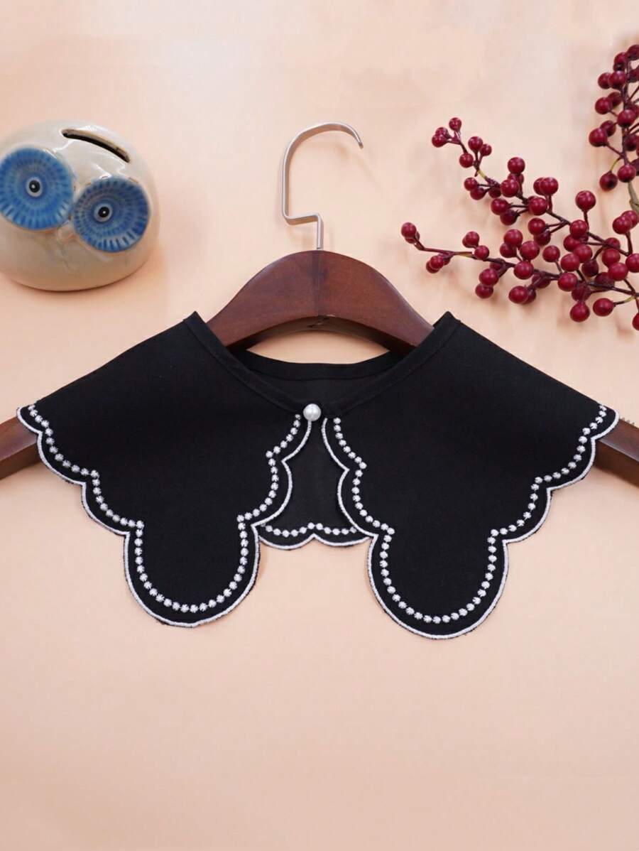 1入組刺繡細節時尚肩領適合日常生活 - 黑色 - 查看 1