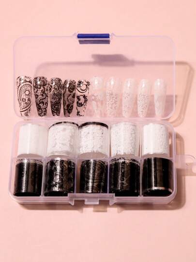 10 rullar blandade spetsblommor nagelkonst transferfolier klistermärken gör-det-själv nageltillbehör