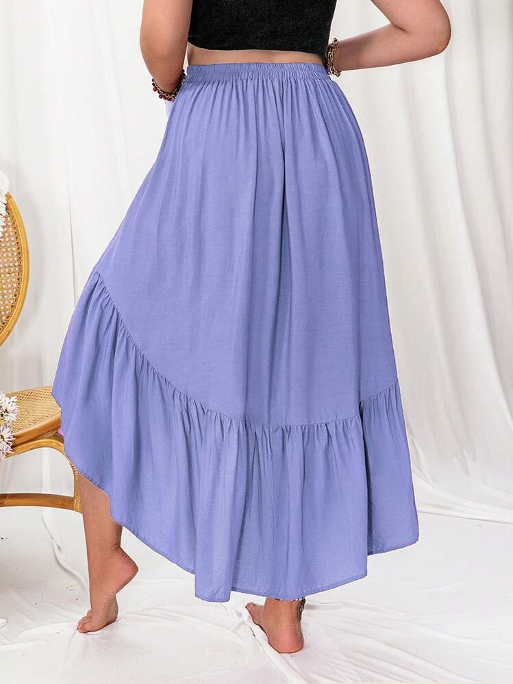 Plus Ruffle Hem Wrap Skirt - Purple - View 2