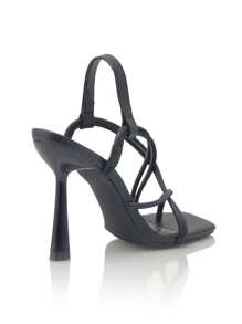 Women Minimalist Stiletto Heeled Thong Sandals, Artificial Leather Slingback Funky Sandals Black - Black - View 2
