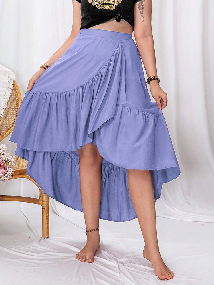 Plus Ruffle Hem Wrap Skirt - Purple - View 4