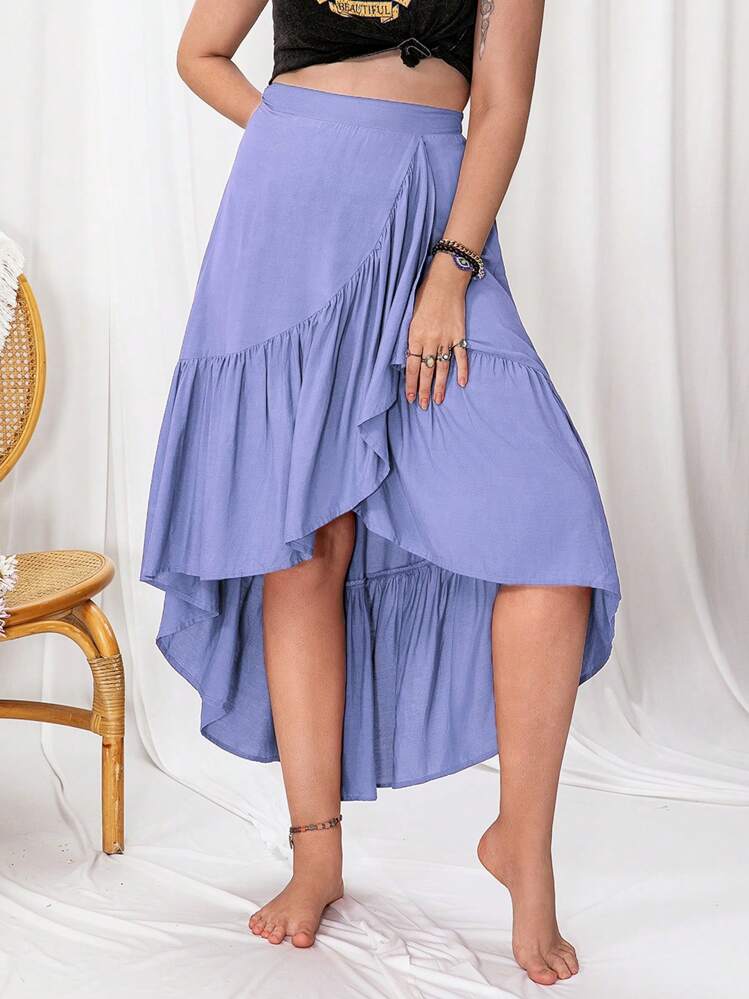Plus Ruffle Hem Wrap Skirt - Purple - View 5