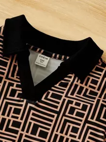 SHEIN Leap Crew Tween Girl Allover Geo Print Contrast Collar Tee & Skirt - Multicolor - View 4