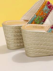 女士撞色編織度假織物坡跟涼鞋 - 彩色 - 查看 4