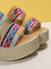 女士撞色編織度假織物坡跟涼鞋 - 彩色 - 查看 6