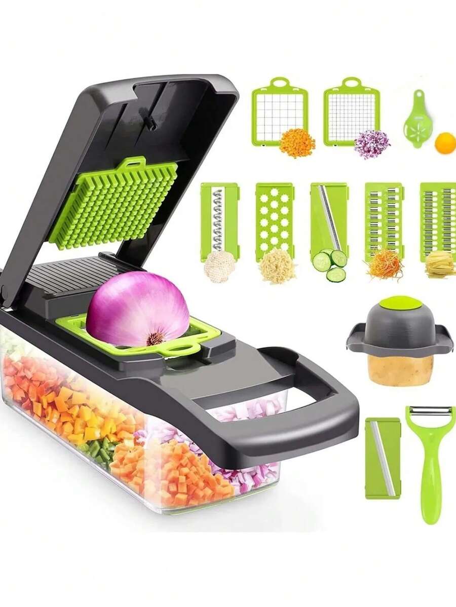 1 Bộ dụng cụ rau quả đa chức năng, dụng cụ cắt rau quả, đồ dùng nhà bếp, máy cắt, thực phẩm, salad, trang trí, lưu trữ, tiệc tùng, sinh nhật. - Xám - Xem 1