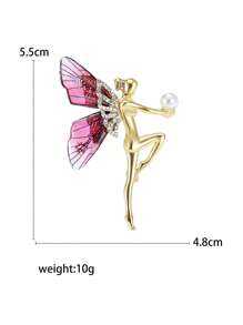 1入組時尚水鑽和人造珍珠裝飾舞者設計胸針適合女士日常裝飾 - 紅色 - 查看 3