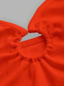 SHEIN ICON Áo khoác và áo lót dành cho xe tăng nữ Lộ Lưng Nhẫn Buộc lại màu trơn Giải trí - Màu Cam san hô - Xem 4