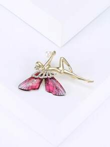 1入組時尚水鑽和人造珍珠裝飾舞者設計胸針適合女士日常裝飾 - 紅色 - 查看 4