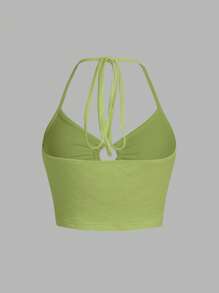 SHEIN ICON Áo khoác và áo lót dành cho xe tăng nữ Gân đan Lộ Lưng Nhẫn Xù Buộc lại màu trơn Giải trí - Màu xanh chanh - Xem 2