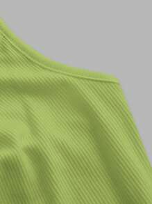 SHEIN ICON Áo khoác và áo lót dành cho xe tăng nữ Gân đan Lộ Lưng Nhẫn Xù Buộc lại màu trơn Giải trí - Màu xanh chanh - Xem 3