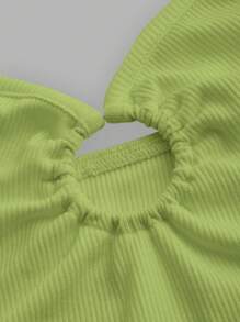 SHEIN ICON Áo khoác và áo lót dành cho xe tăng nữ Gân đan Lộ Lưng Nhẫn Xù Buộc lại màu trơn Giải trí - Màu xanh chanh - Xem 4