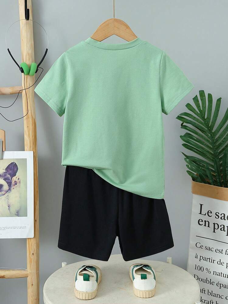 2pcs/set Toddler Boys' Daily Casual Loose Fit Cartoon Tiger Head Printed Short Sleeve T-shirt And Shorts, Soft & Comfortable, Summer