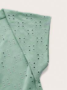 SHEIN ICON 網眼刺繡蝙蝠袖露背T恤 - 綠色 - 查看 4