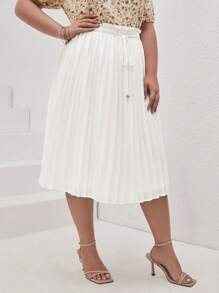 SHEIN Frenchy 大碼紙袋腰腰帶百褶半身裙 - 白色 - 查看 3