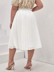 SHEIN Frenchy 大碼紙袋腰腰帶百褶半身裙 - 白色 - 查看 6