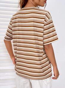 SHEIN EZwear 條紋圖案和卡通圖案落肩T恤 - 彩色 - 查看 3