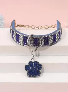 1件时尚优雅的宠物爪印吊坠项链，镶嵌水钻，适合猫狗在家和户外佩戴，可用作宠物配饰。 - 彩色 - 查看 5