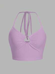 SHEIN ICON Áo khoác và áo lót dành cho xe tăng nữ Lộ Lưng Nhẫn Buộc lại màu trơn Giải trí - Màu Lilac Tím - Xem 2