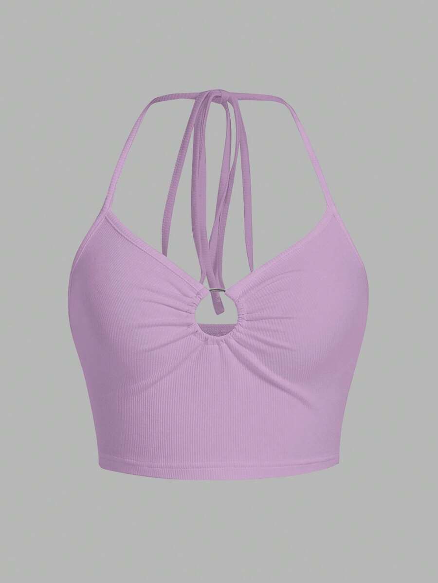 SHEIN ICON Áo khoác và áo lót dành cho xe tăng nữ Lộ Lưng Nhẫn Buộc lại màu trơn Giải trí