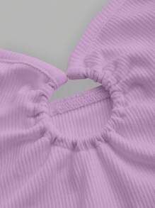 SHEIN ICON Áo khoác và áo lót dành cho xe tăng nữ Lộ Lưng Nhẫn Buộc lại màu trơn Giải trí - Màu Lilac Tím - Xem 5