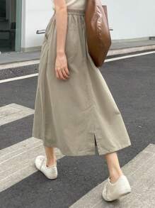 DAZY 纯色开衩下摆牛仔裙