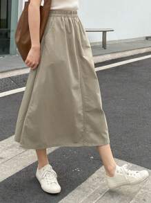 DAZY 纯色开衩下摆牛仔裙