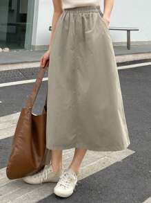 DAZY 纯色开衩下摆牛仔裙