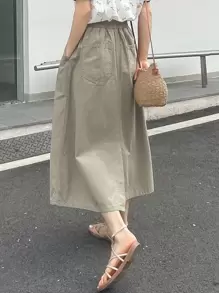 DAZY 纯色开衩下摆牛仔裙