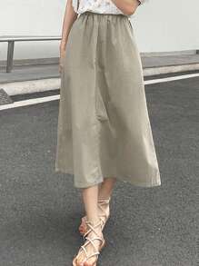 DAZY 纯色开衩下摆牛仔裙