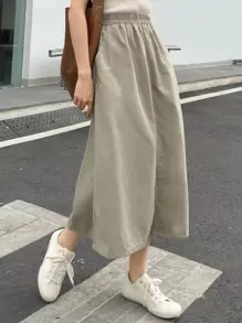 DAZY 纯色开衩下摆牛仔裙