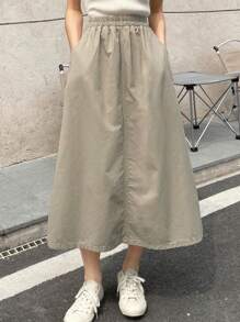 DAZY 纯色开衩下摆牛仔裙