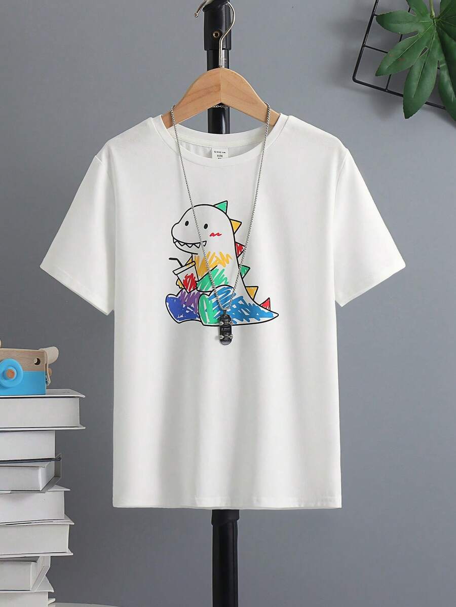 SHEIN 男孩卡通圖案T恤 - 白色 - 查看 1