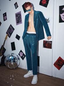 SWAVVY 1pc Glitter Blazer & 1pc Pants - Teal Blue - View 7