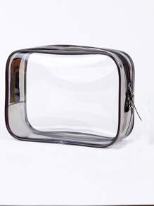1入組聚氯乙烯透明化妝包女士男士拉鍊透明化妝包美妝殼套旅行收納郵輪必備 - 無色 - 查看 2