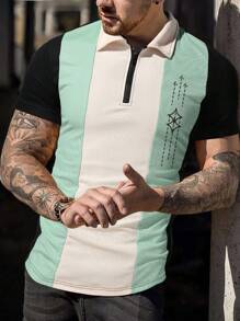 Manfinity Homme Áo thun có cổ Nam Dây kéo Khối Màu Lá thư Giải trí - Nhiều màu - Xem 2